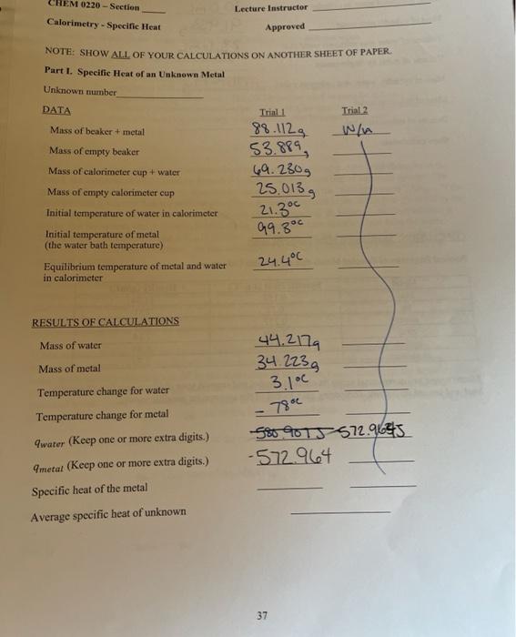 Lab 3. Calorimetry Measurement of Specific Heat