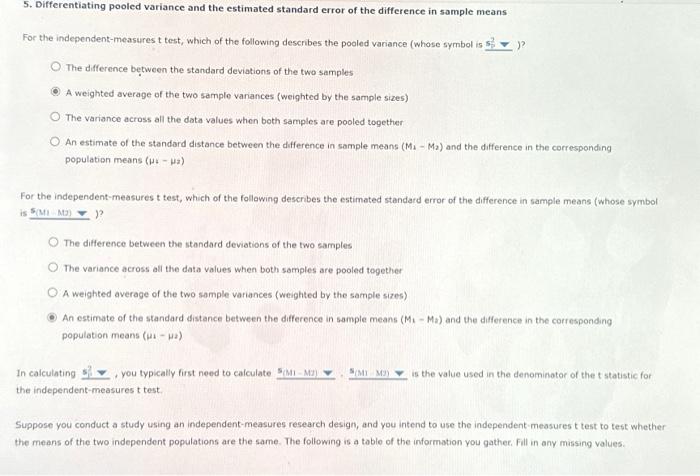 Solved 5. Differentiating pooled variance and the estimated | Chegg.com