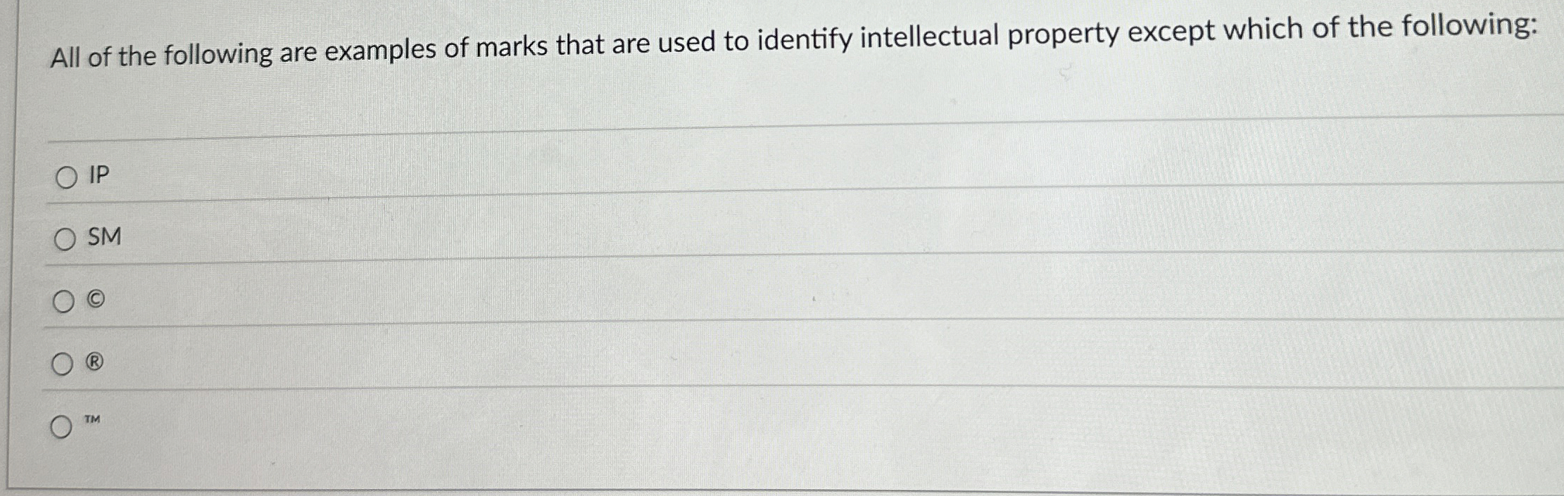 All of the following are examples of marks that are