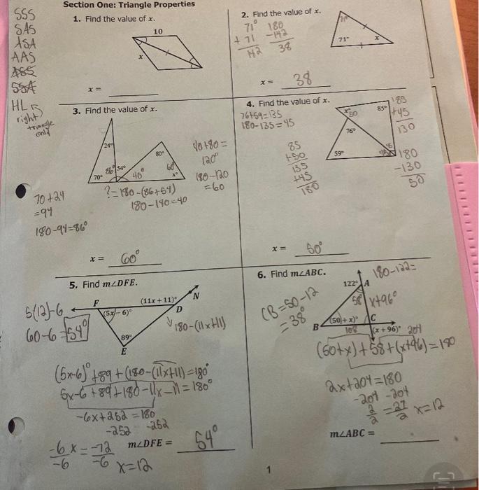 Solved Section One: Triangle Properties 1. Find the value of | Chegg.com