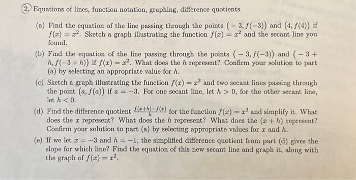 2. Equations of lines, function notation, graphing, | Chegg.com