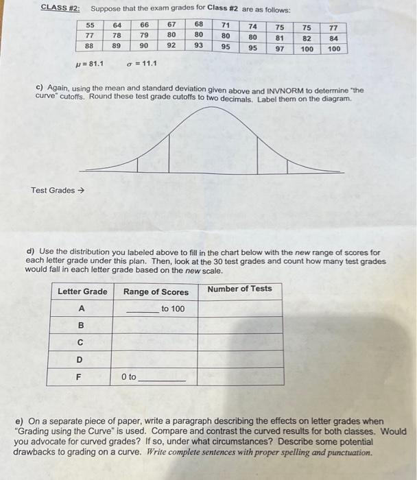 Solved CLASS \#2: Suppose that the exam grades for Class \#2 | Chegg.com