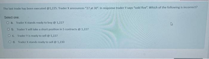 Solved The last trade has been executed @1,225. Trader X | Chegg.com