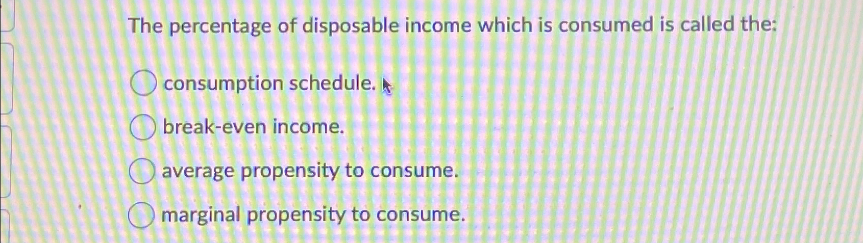 Solved The percentage of disposable income which is consumed | Chegg.com