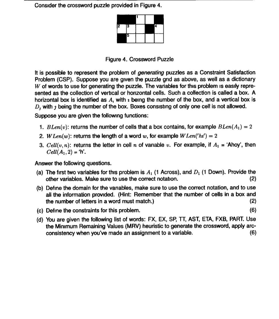 Solved Consider the crossword puzzle provided in Figure 4 Chegg com