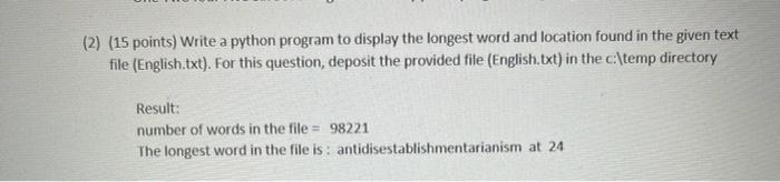 Solved longest word should be 3712 , python please , please | Chegg.com