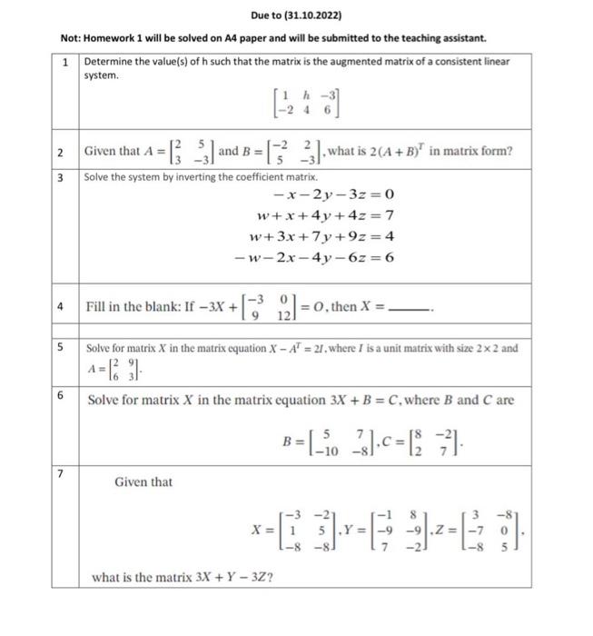 Solved Not: Homework 1 will be solved on A4 paper and will | Chegg.com