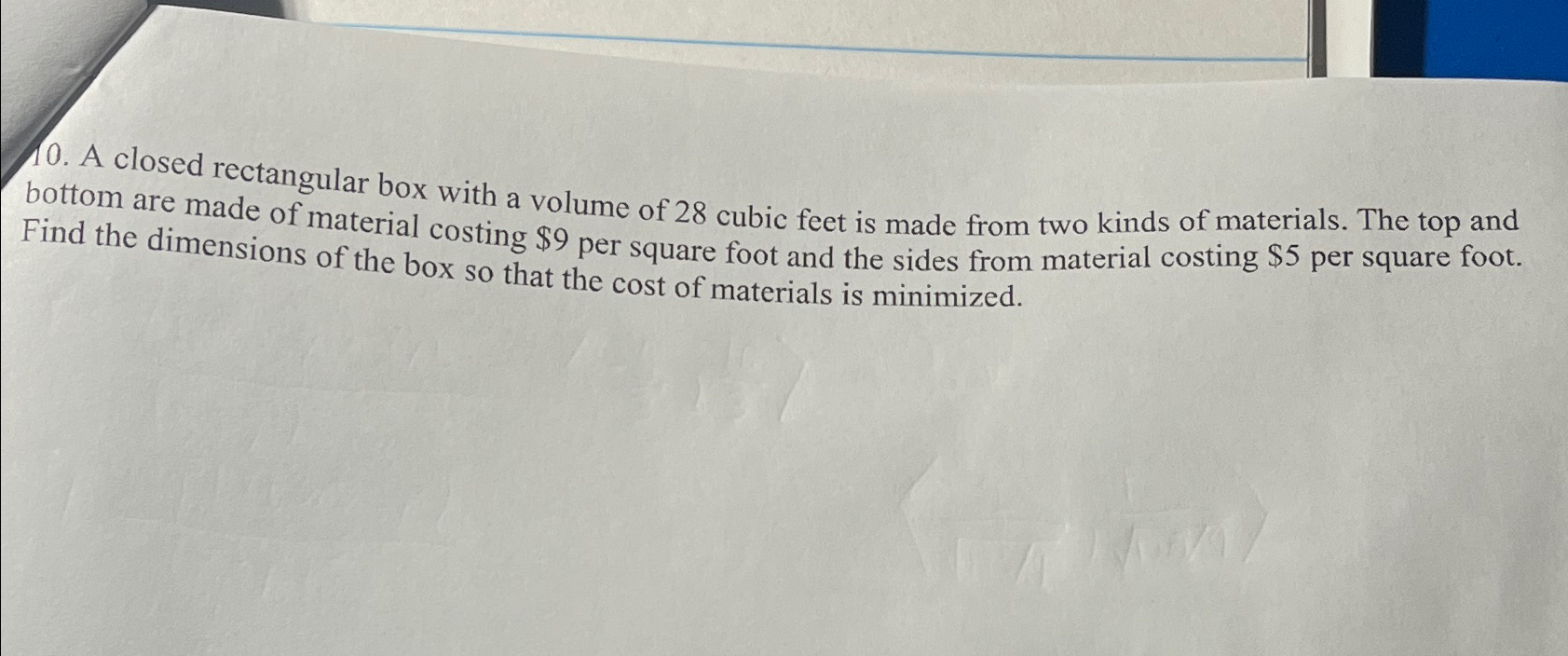 Solved A closed rectangular box with a volume of 28 ﻿cubic | Chegg.com