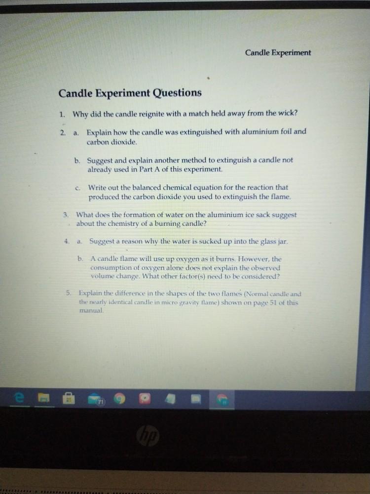 Solved Candle Experiment Prerequisite Skills