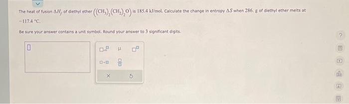 Solved The hest of fusion ΔHf of diethyl ether | Chegg.com