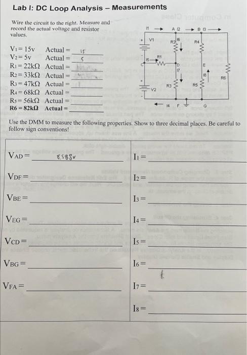 Solved Lab I: DC Loop Analysis - Measurements Wire the | Chegg.com
