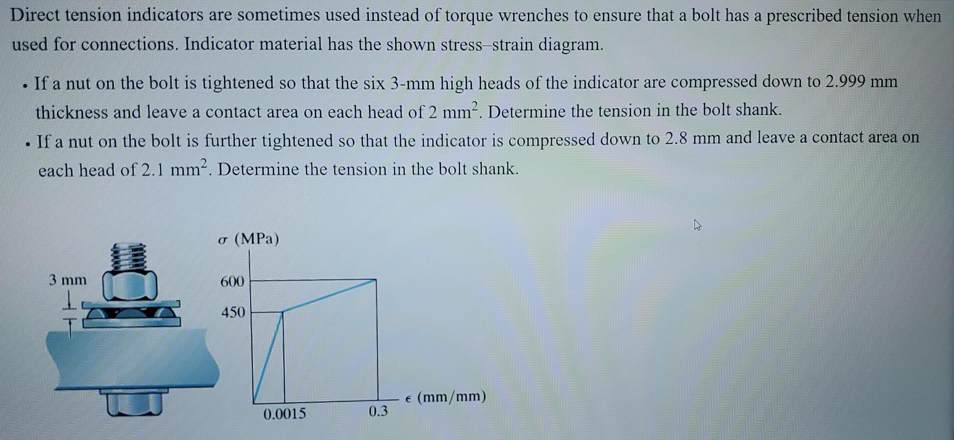 Solved Direct Tension Indicators Are Sometimes Used Instead | Chegg.com