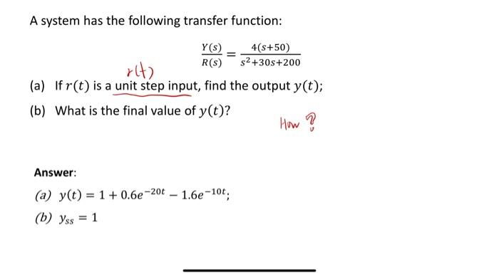 Solved A system has the following transfer function: | Chegg.com