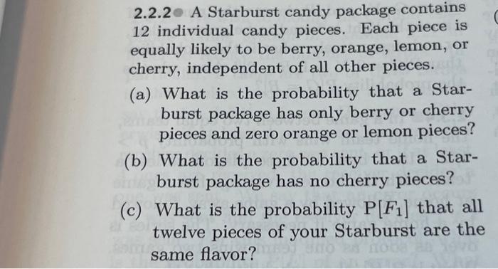 Solved 2.2.2 A Starburst Candy Package Contains 12 | Chegg.com