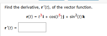 Solved Find the derivative, r'(t), ﻿of the vector | Chegg.com