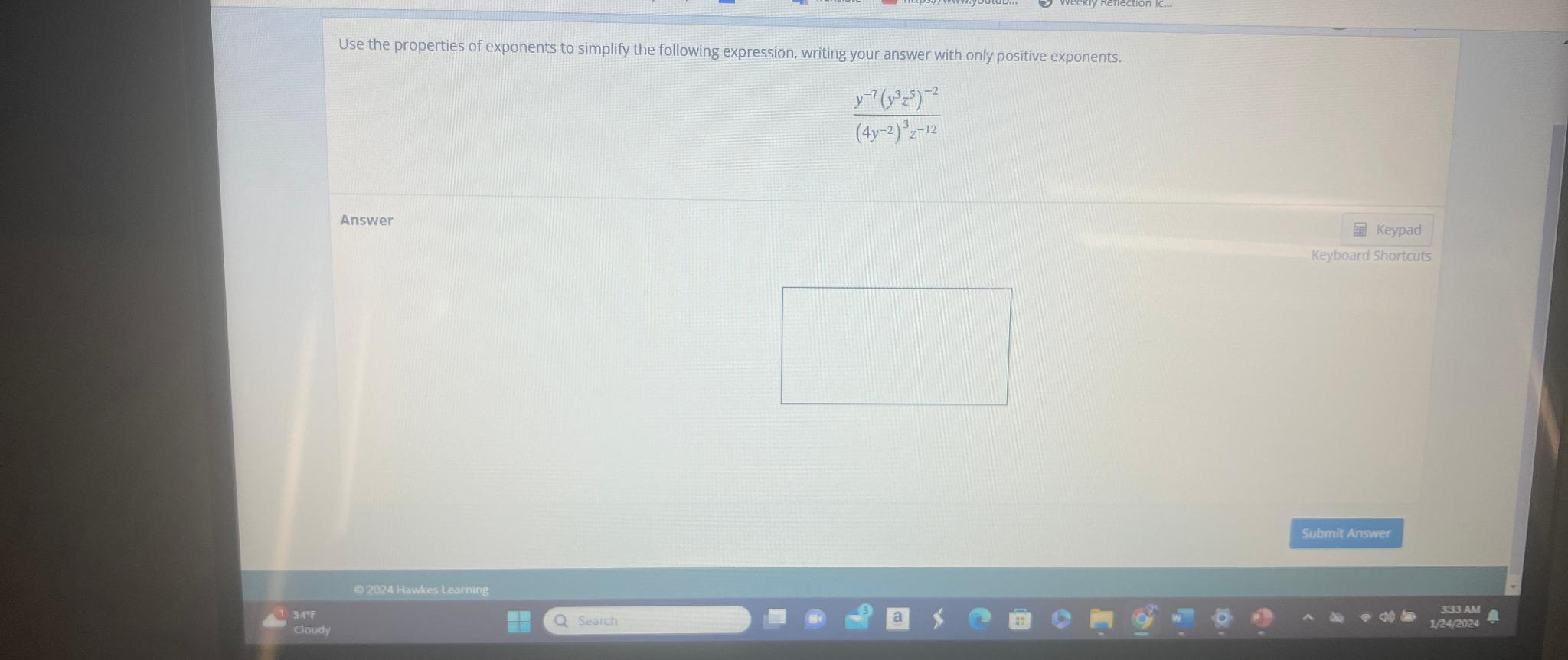 Solved Use the properties of exponents to simplify the | Chegg.com