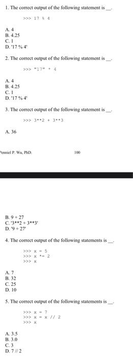 Solved 1. The correct output of the following statement is > | Chegg.com