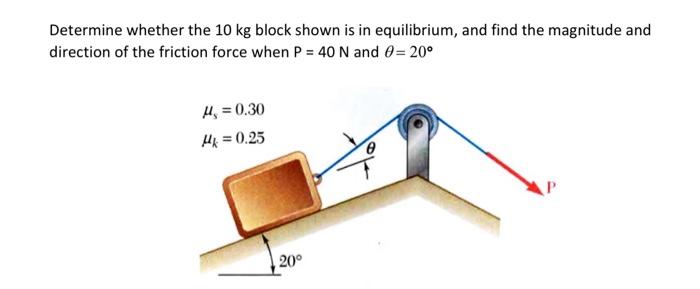 Solved Determine whether the 10 kg block shown is in | Chegg.com