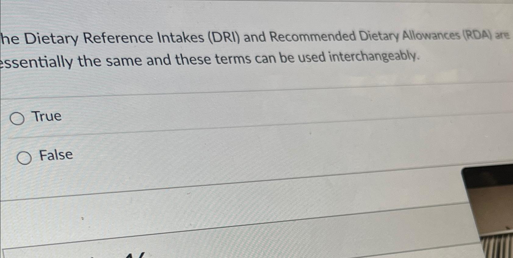 Solved He Dietary Reference Intakes (DRI) ﻿and Recommended | Chegg.com