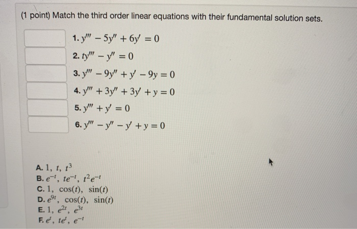 Solved (1 point) Match the third order linear equations with | Chegg.com