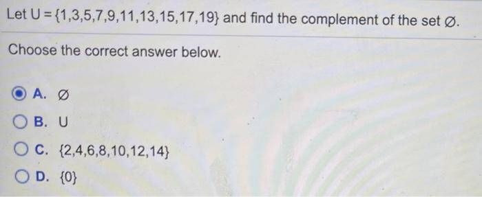 Solved Let U = {1,3,5,7,9,11,13,15,17,19} And Find The | Chegg.com