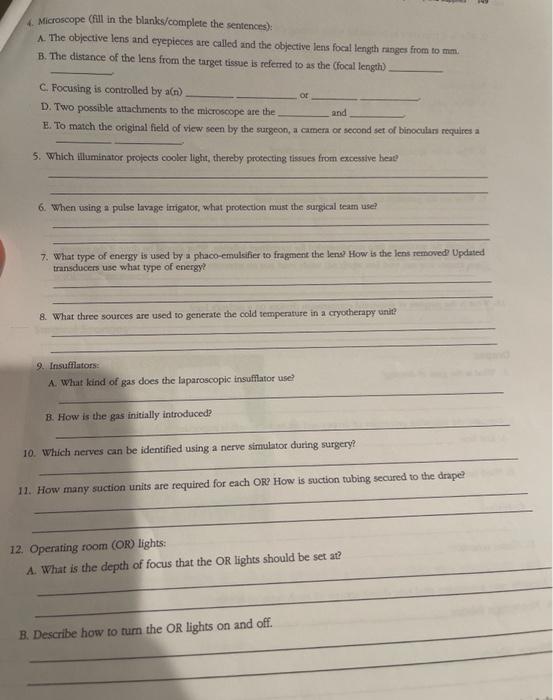 Solved Microscope (fill in the the