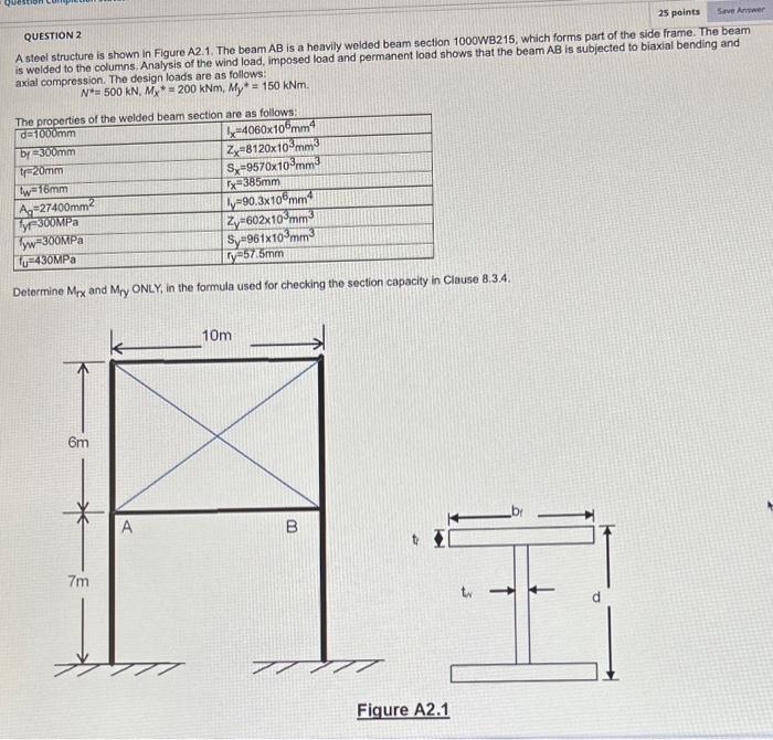 Solved QUESTION 2 A steel structure is shown in Figure A2.1. | Chegg.com