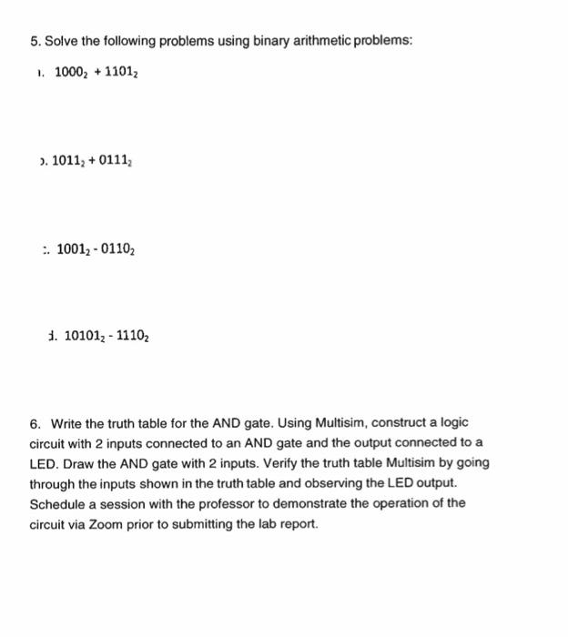 Solved 5. Solve the following problems using binary | Chegg.com
