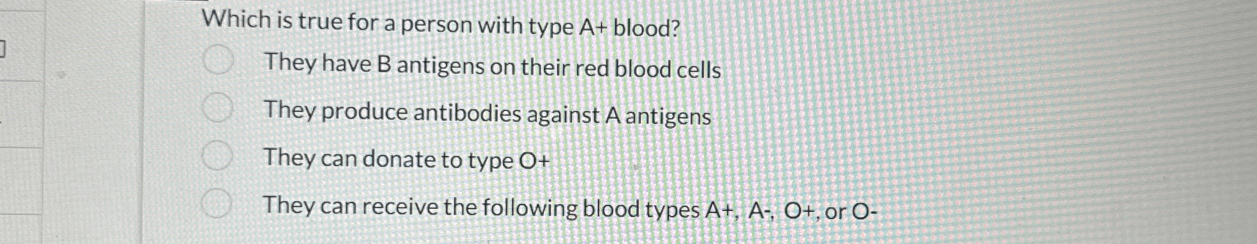 Solved Which is true for a person with type A+ ﻿blood?They | Chegg.com