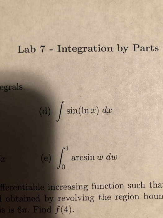 Solved Lab 7 Integration By Parts Egrals D Sin In Ae Chegg Com