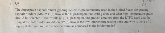 Solved 04 69 The Superpave asphalt binder grading system is | Chegg.com