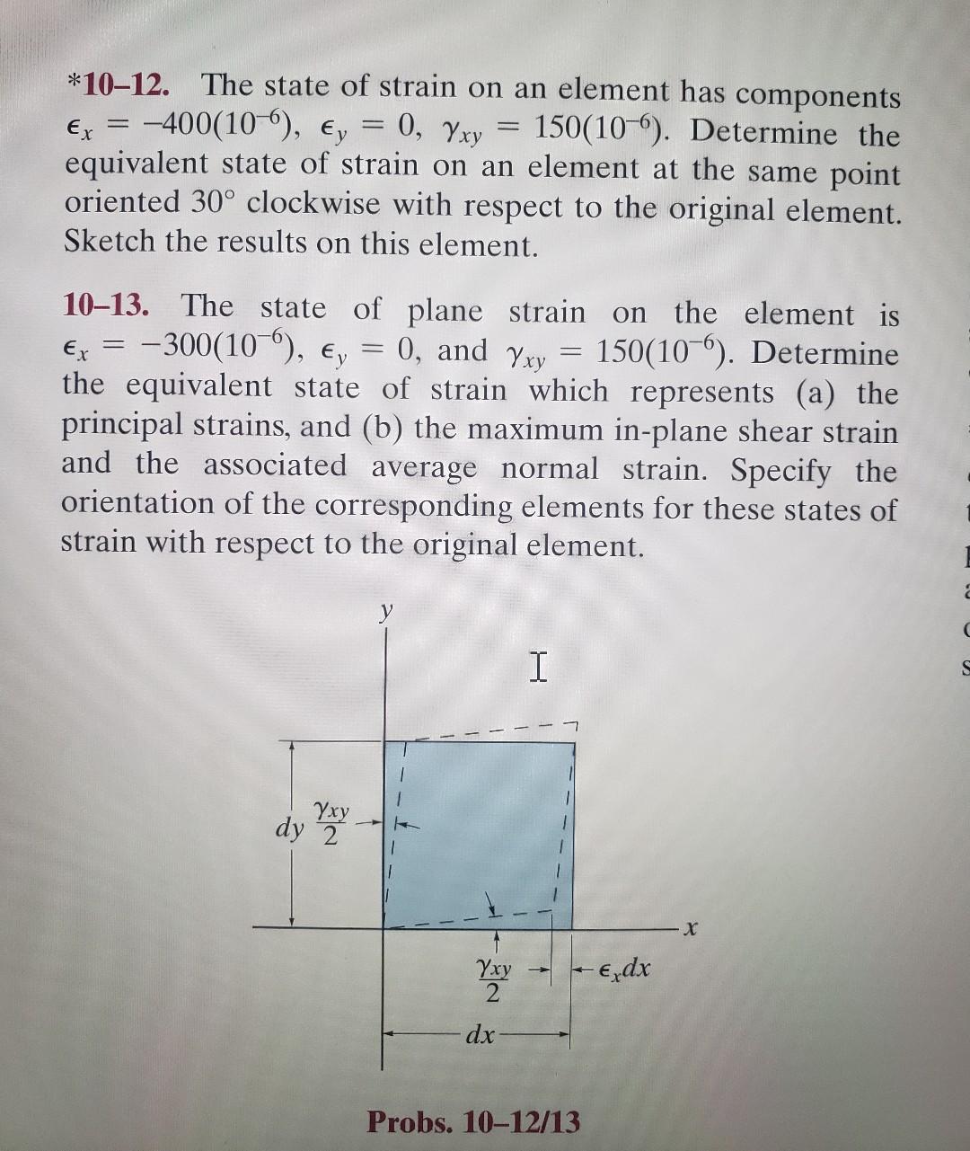 Solved - , WW *10–12. The state of strain on an element has | Chegg.com