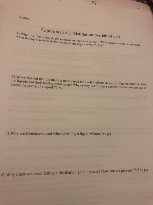 Solved Name Experiment 3 Distillation prelab (4 pts)