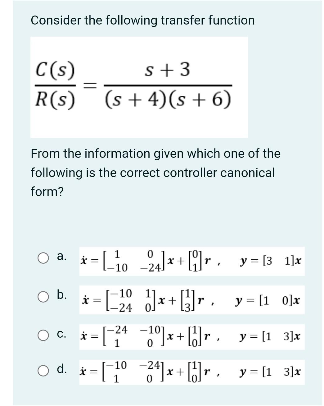 Solved Consider The Following Transfer Function | Chegg.com