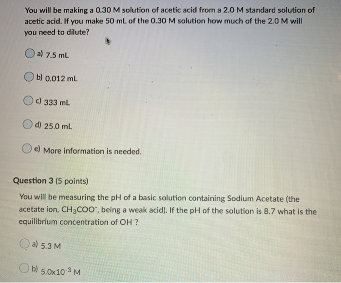 Solved You will be making a 0.30 M solution of acetic acid