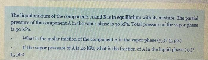 Solved The liquid mixture of the components A and B is in | Chegg.com