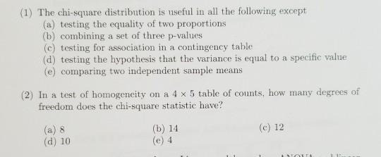 Solved (1) The Chi-square Distribution Is Useful In All The | Chegg.com