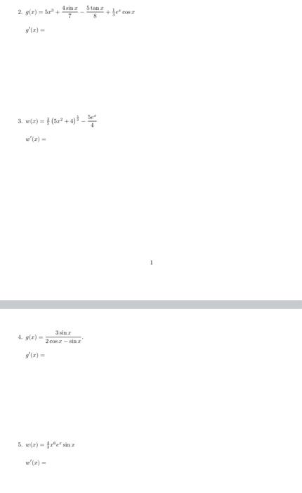 Solved For questions 1 to 5, determine the derivative of the | Chegg.com
