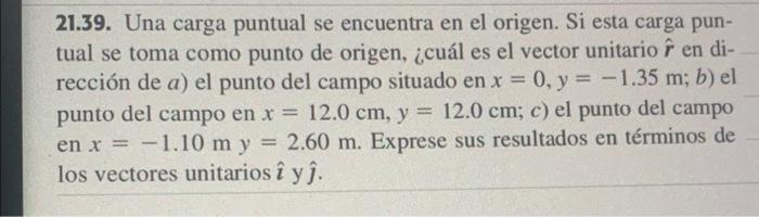 21.39. Una carga puntual se encuentra en el origen. Si esta carga pun- tual se toma como punto de origen, ¿cuál es el vector