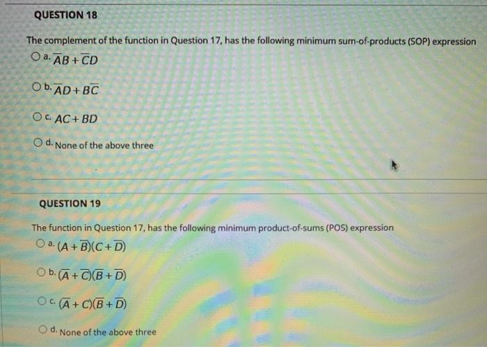 Solved QUESTION 18 The complement of the function in | Chegg.com