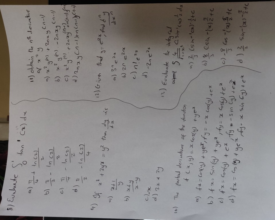 Solved S 8 Evaluate Tan X Da A Itt Tn 2 2 N 1 B T Chegg Com