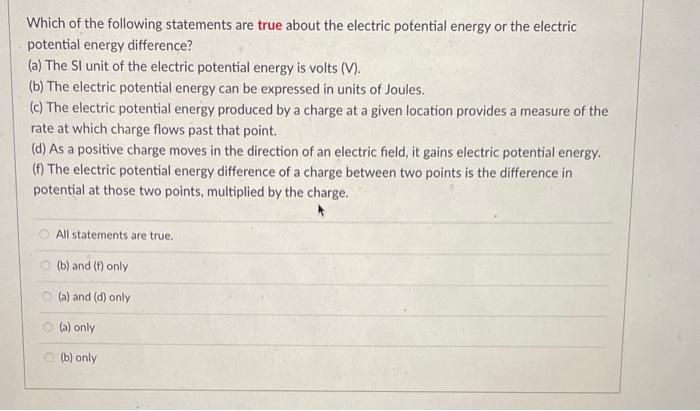 which of the following is not an example of electric potential energy