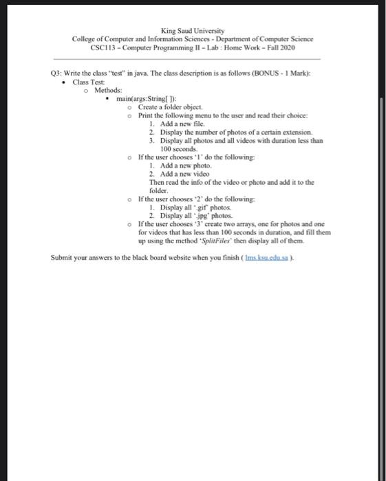 Solved King Saud University College of Computer and | Chegg.com