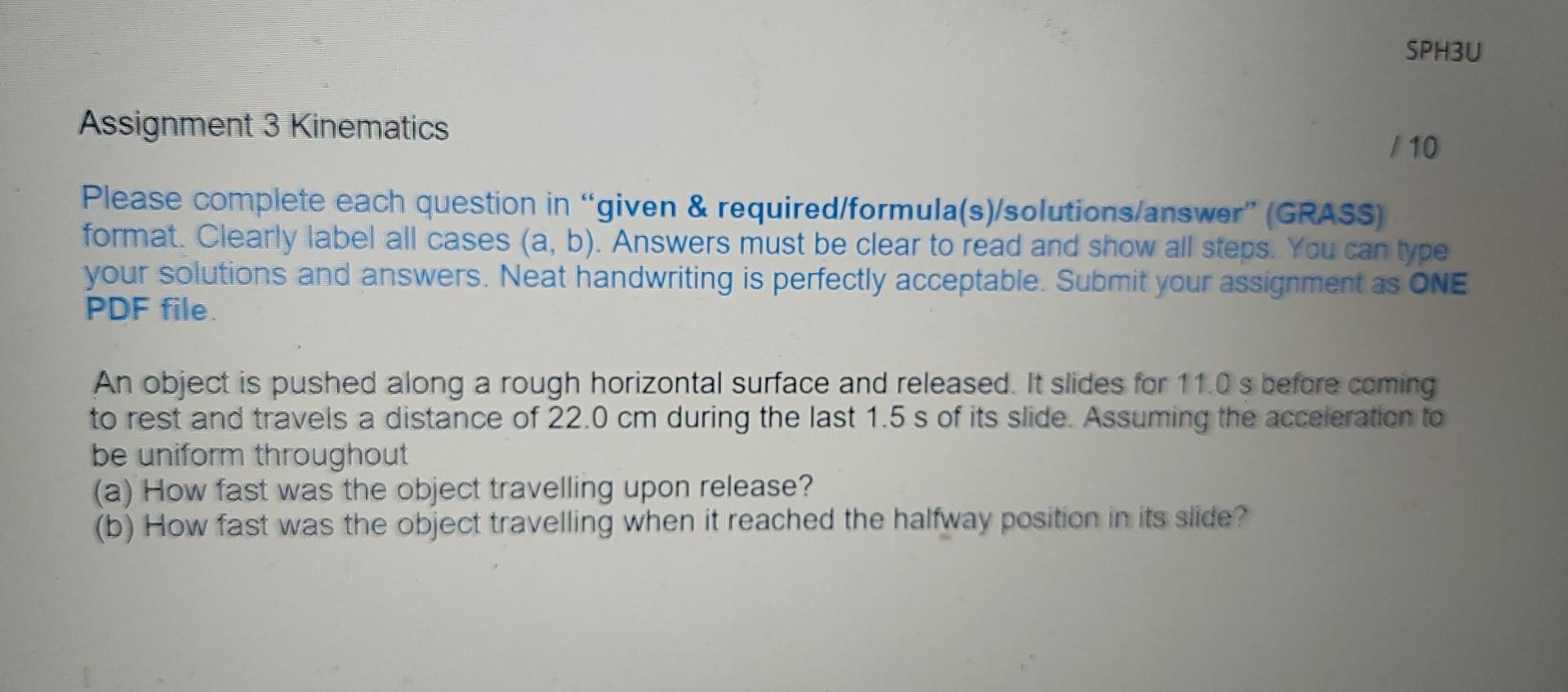 Solved Assignment 3 Kinematics /10 Please complete each | Chegg.com