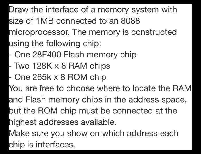Solved Draw the interface of a memory system with size of 1 | Chegg.com