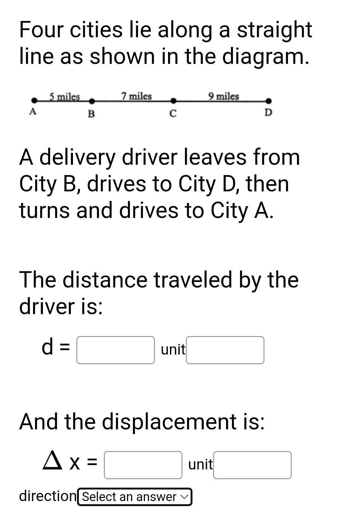 Four Cities Lie Along A Straight Line As Shown In The 