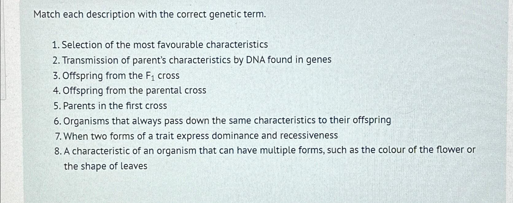 Solved Match each description with the correct