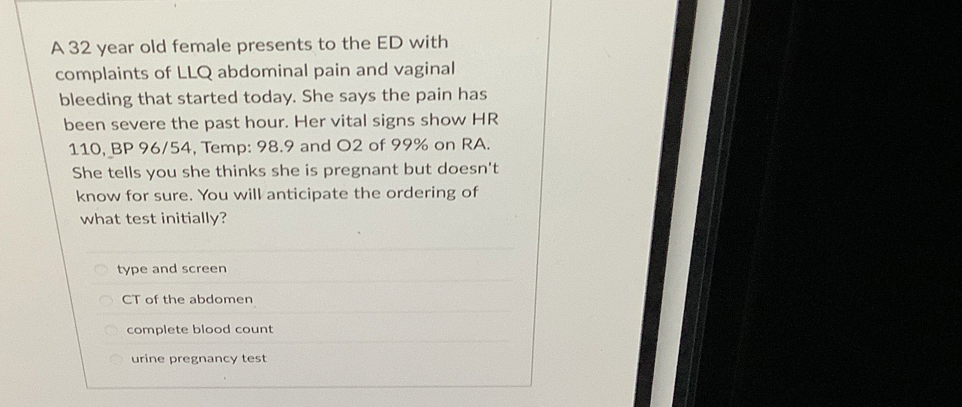 Solved A 32 ﻿year old female presents to the ED | Chegg.com