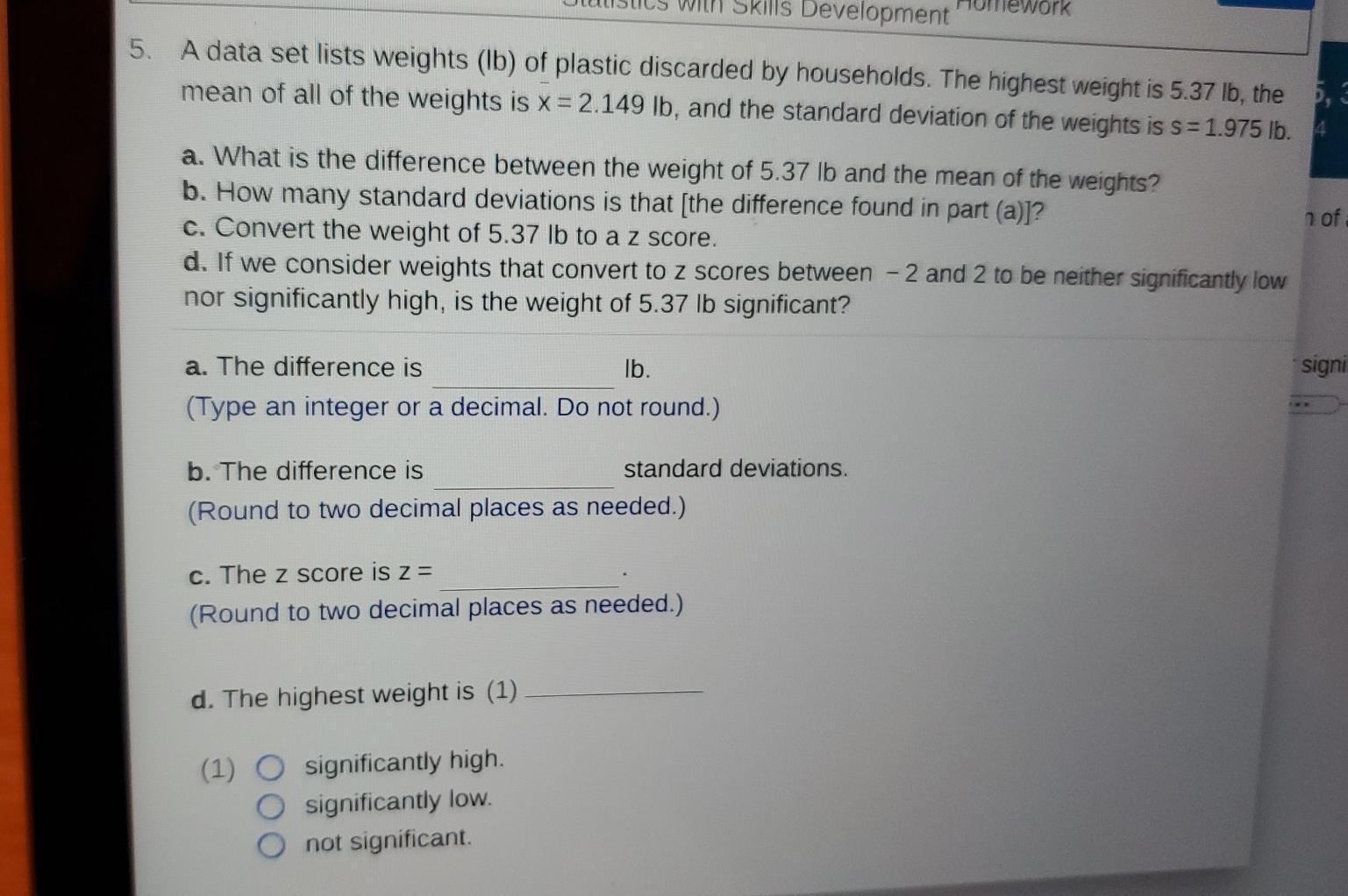 Solved Skills Development 5. A data set lists weights (lb) | Chegg.com