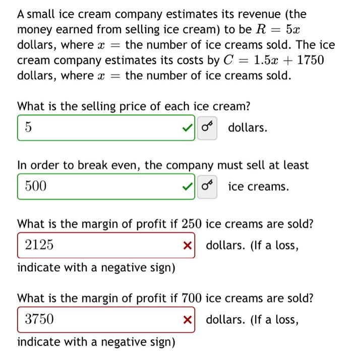 Solved A small ice cream company estimates its revenue (the